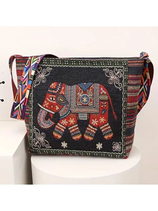 Boutique Handbags - Embroidered Elephant Messenger Bag: Unique Bohemian Style Tote Purse